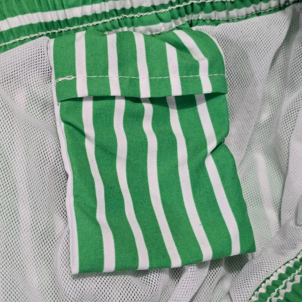 VTG Polo Ralph Lauren Mens‎ Traveler Striped Swim Trunks Green & White XL